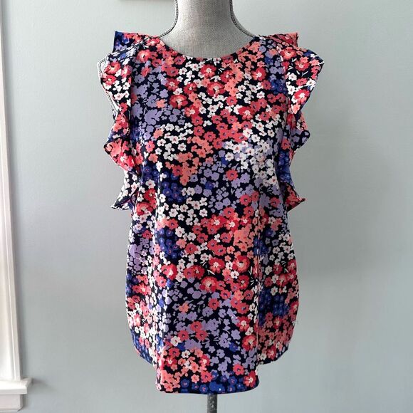 Juicy Couture Tops - Juicy Couture Pink And Purple Floral Ruffle Sleeveless Blouse Top Size Small
